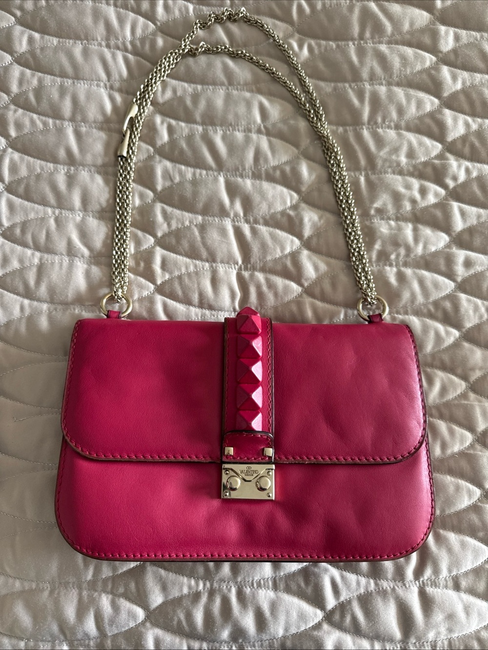 Valentino Garavani Hot Pink Leather Chain Crossbody Bag